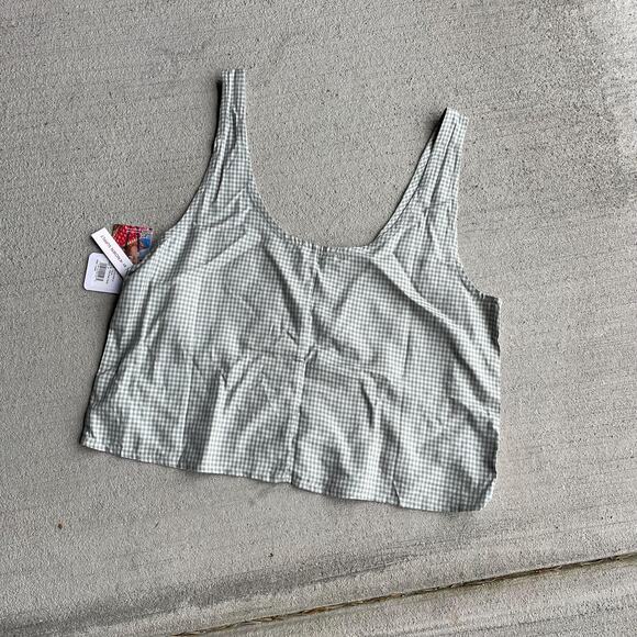 DEADSTOCK NWT green gingham checked loose boxy tank top - Picture 3 of 6